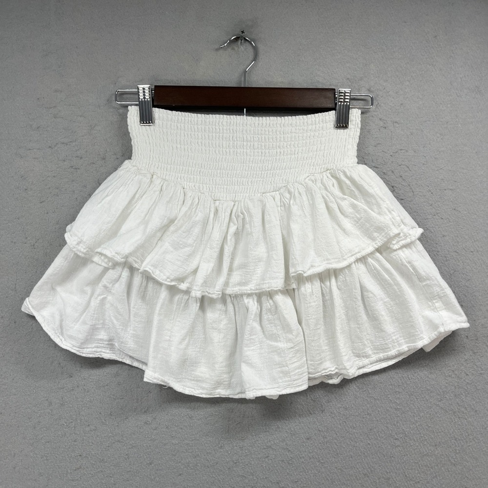Sea Spice Mini Skirt Women S White Smocked Tiered Ruffle Coastal Resort Wear